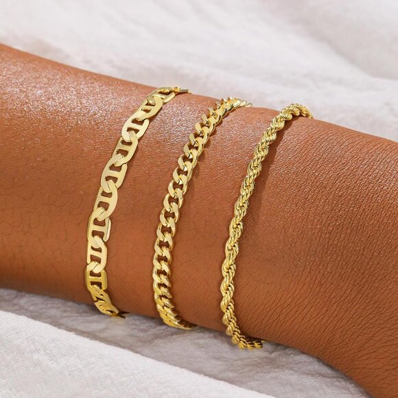 Gold Bracelet Set for Women Layered Link Rope Chain Adjustable Stack Jewelry - Picture 3 of 7
